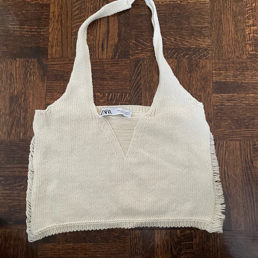 Zara Cream Knit Fringe Tank Top